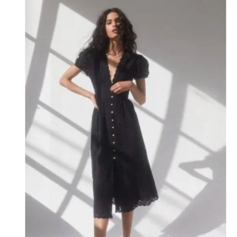 Wilfred Black Cotton Eyelet Midi Dress